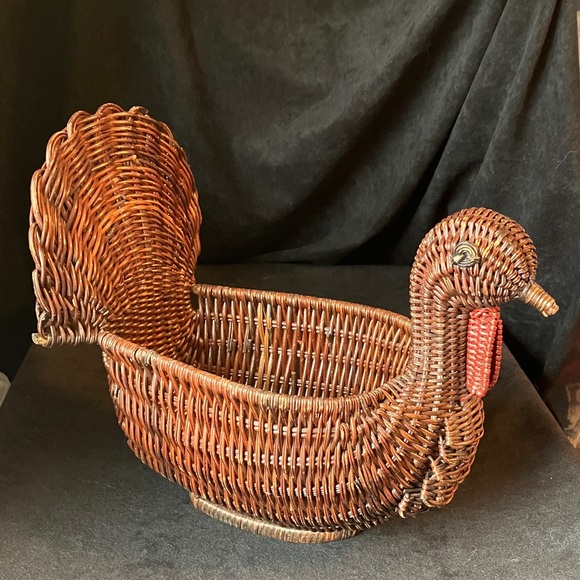 Vintage Other - Wicker Turkey Shaped Basket Thanksgiving bread basket holder dinner table decor